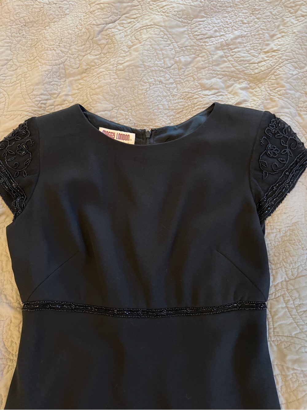 Vintage Maggy London Black Embroidered and beaded Cap Sleeve Dress